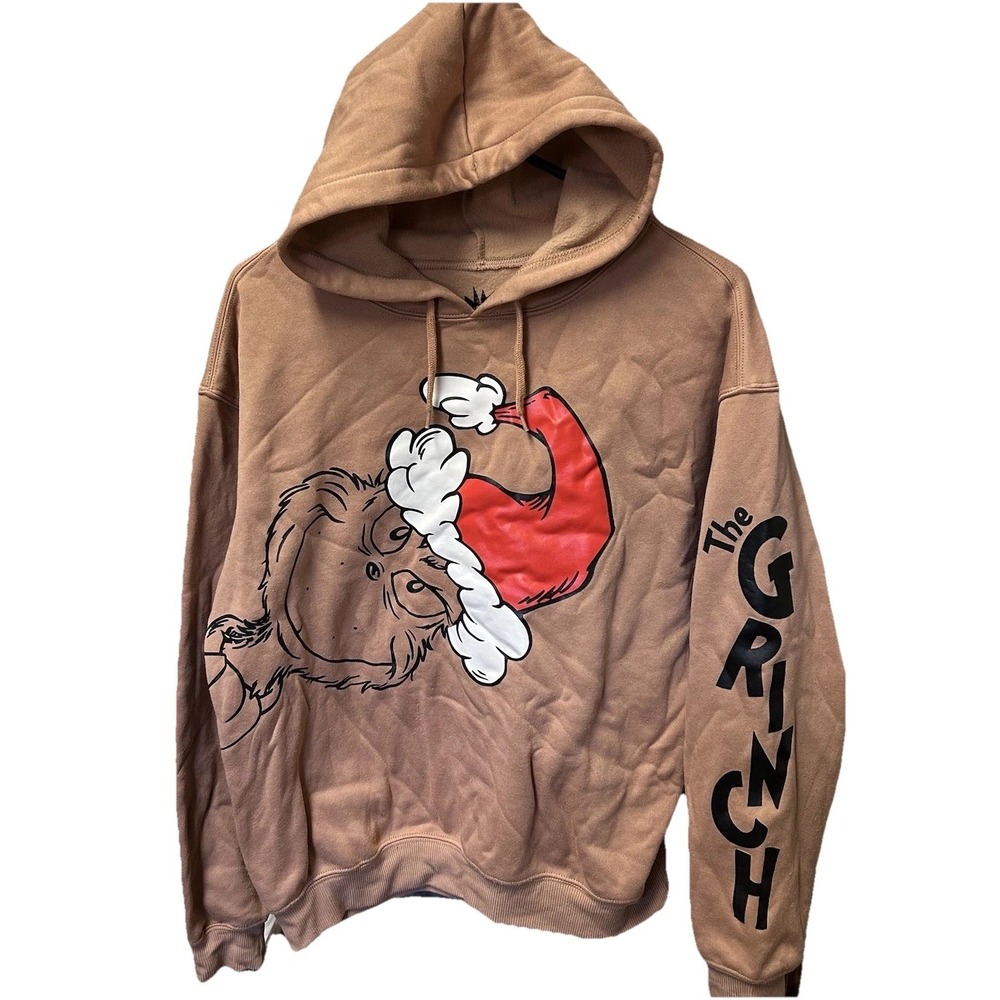 Dr Suess The Grinch Hooded Sweatshirt w/Grinch‎ Santa hat peeking From Side Med